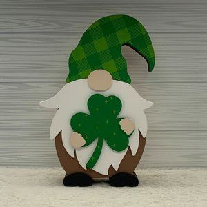 Handmade Wood Gnome with Shamrock